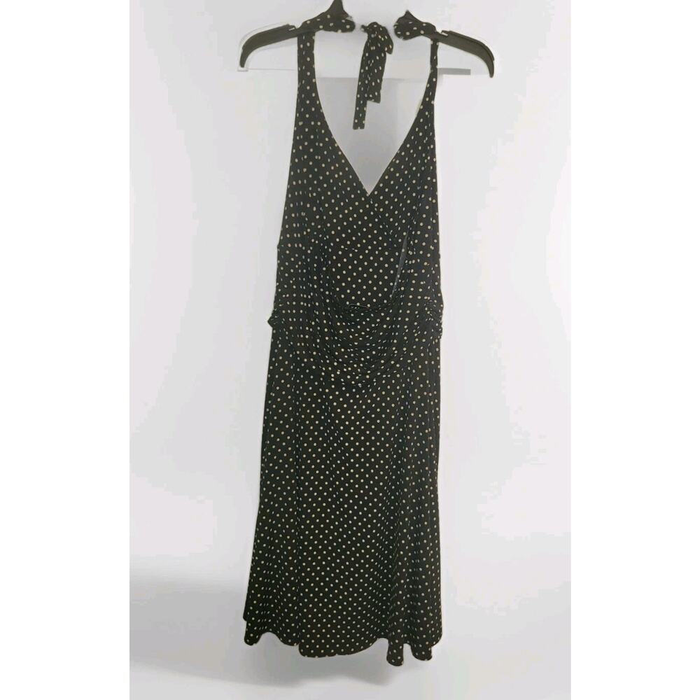 Womens Retro Polka Dot Stretchy Halter Neck Dress Size 14 Vintage 90s Y2K Sleek - Picture 7 of 11